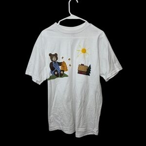 Vintage Jerzees White Bear Cabin Novelty Print 90s 100% Cotton T-Shirt Size L